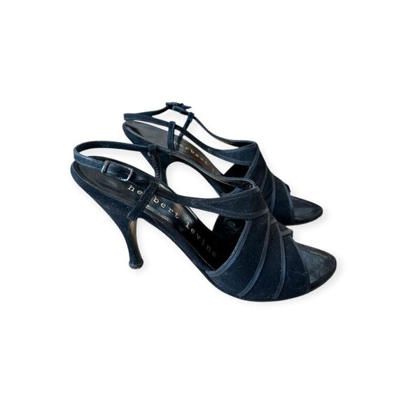 Vintage Herbert Levine Black Suede Slingback Heels 7.5M, Stiletto Heel, 60s - Picture 13 of 13